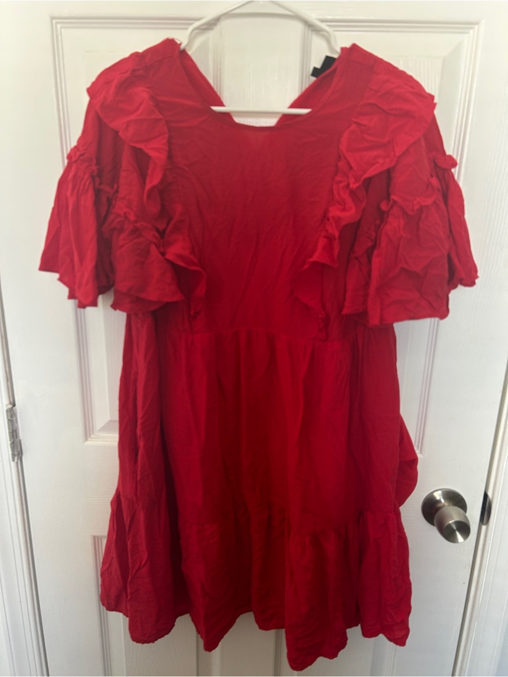 Who What Wear Bright Red Ruffle Sleeve Dress